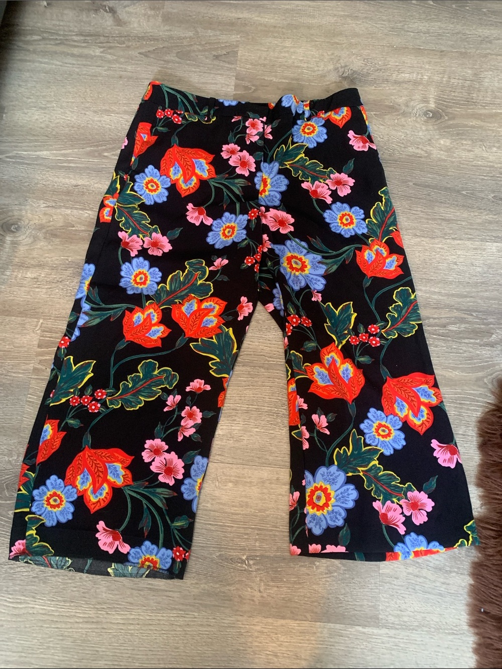 Ann Taylor Ladies Floral Capris- Black with Red, Pink & Blue Flowers